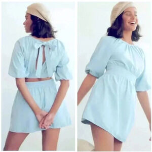 NWT Anthropologie Love The Label Pastel Blue Puff-Sleeve Mini Dress Size: Medium